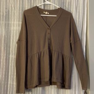 Waffle along Sleeve Button Up V-Neck